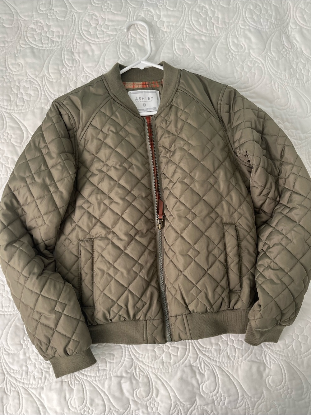 Ashley By 26 International Quilted Bomber Jacket - Olive Green Size S